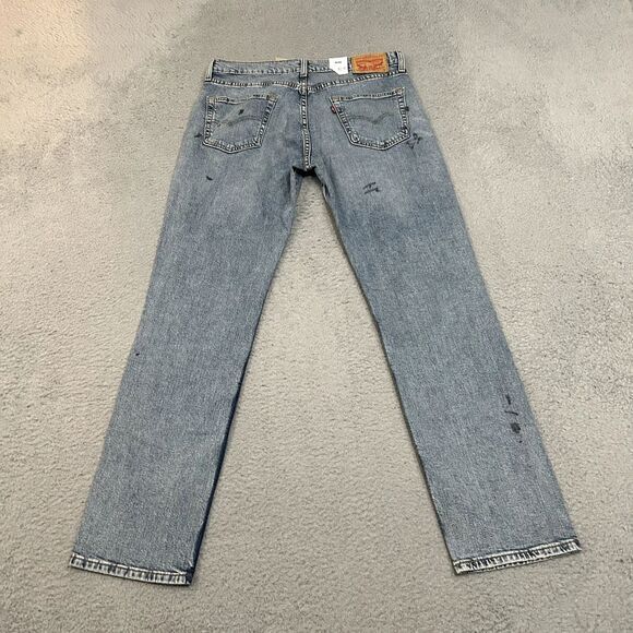 Levis Jeans Mens 34x32 Blue Denim 511 Slim‎ Straight Light Wash Paint Splatter - Picture 2 of 14